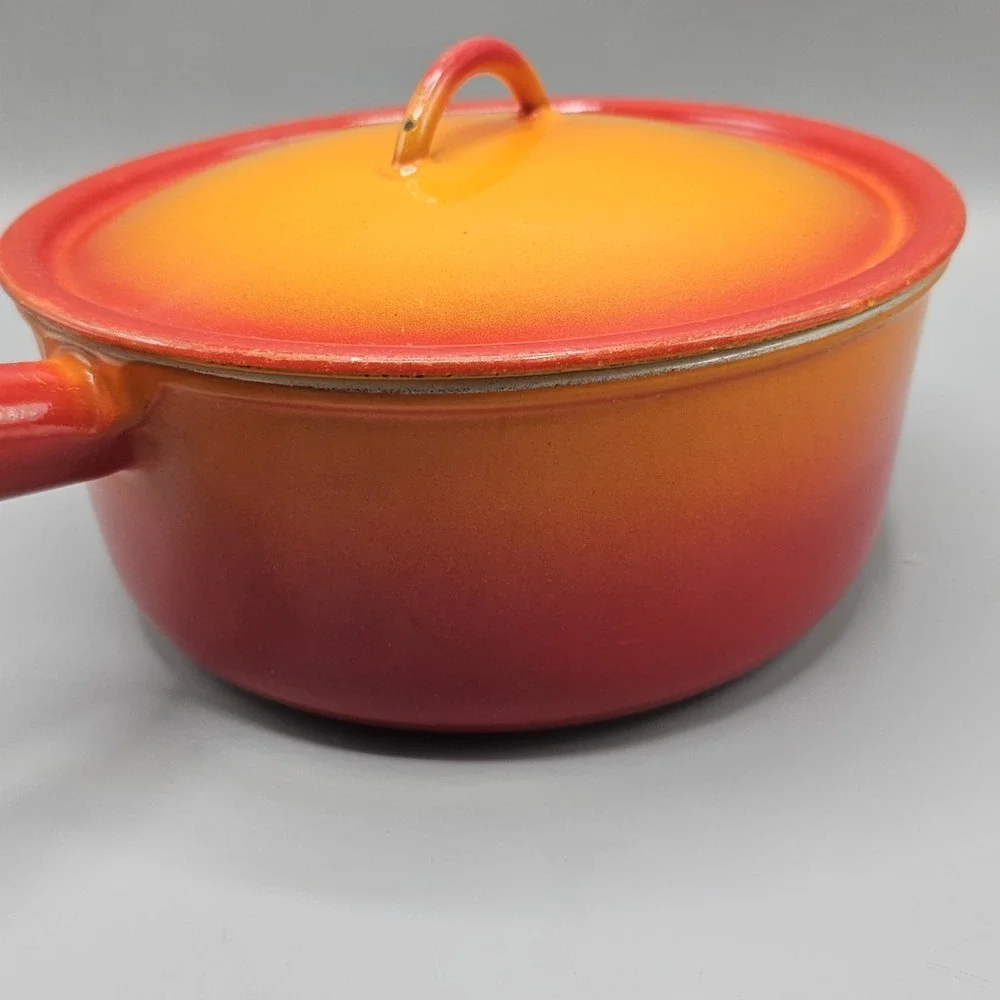 Vintage Orange Flame Descoware FE-18‎ Sauce Pan 3 QT With Lid Belgium